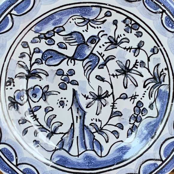 VTG Berardos Portugal Hand Painted Trinket Ring Dish Blue White Bird House - Picture 3 of 7